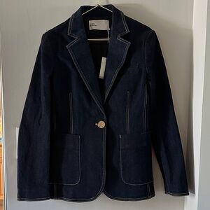 Tory Burch Dark Navy Denim Blazer with Gold Button